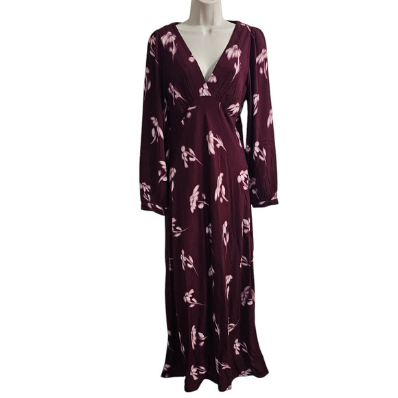 MADEWELL V-Neck Cuff Sleeve Maxi Dress in Floral Bordeaux Size 6 NWT - Picture 1 of 15